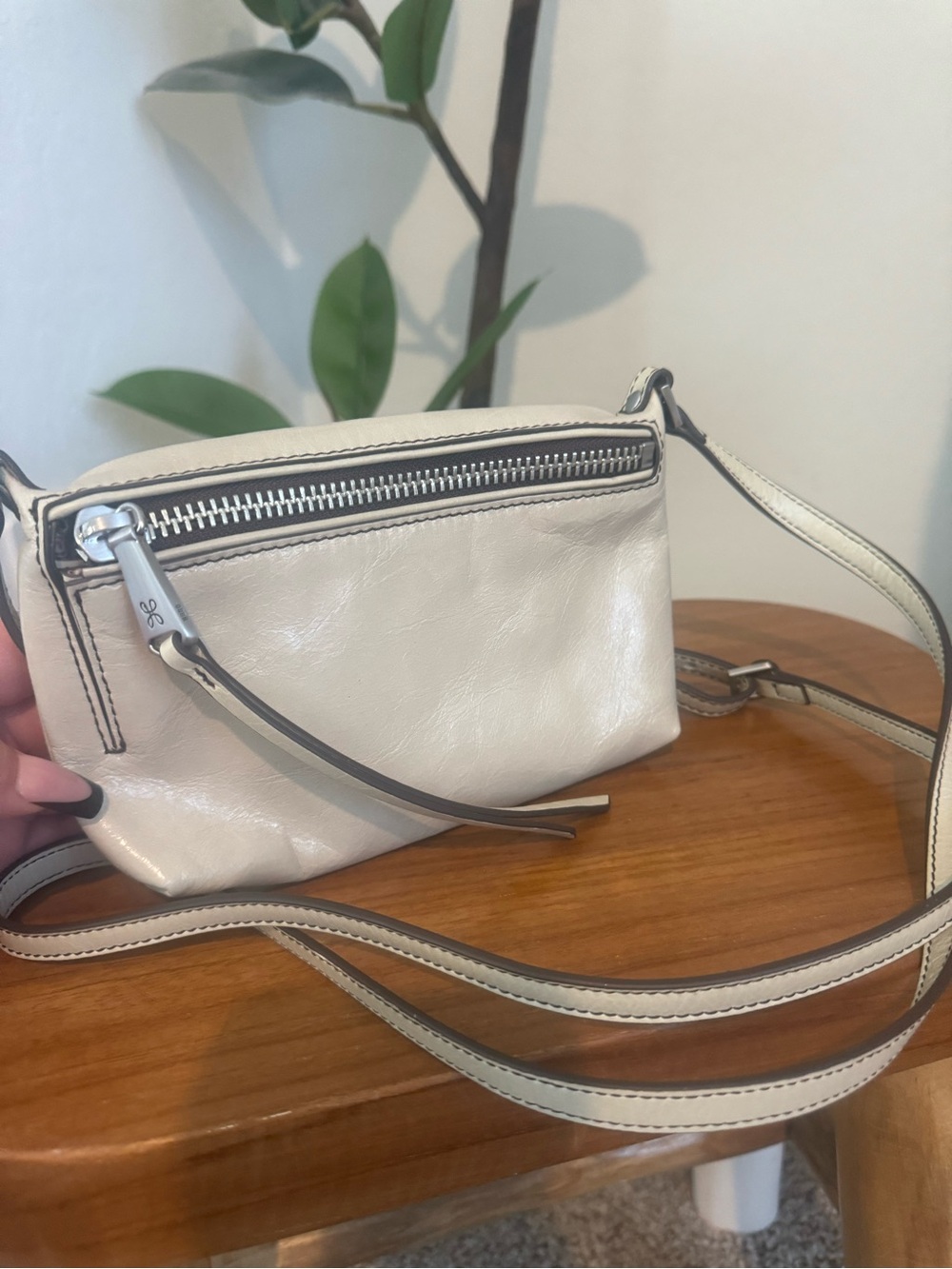 HOBO Cream Leather Crossbody with Contrast Edge Trim